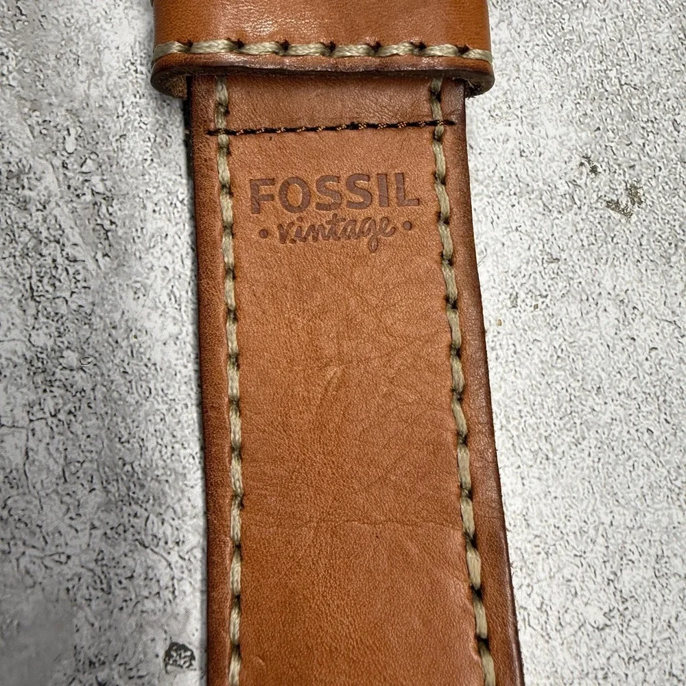 Fossil Belt Womens Small Brown Genuine Leather Western Studded Tooled Braided